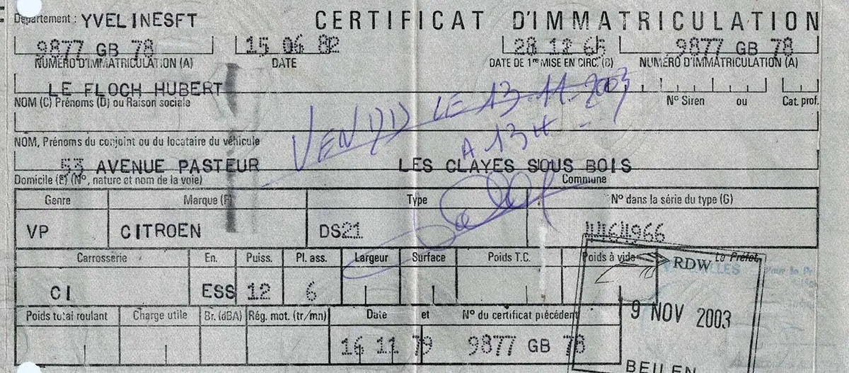 Citroen DS carte grise